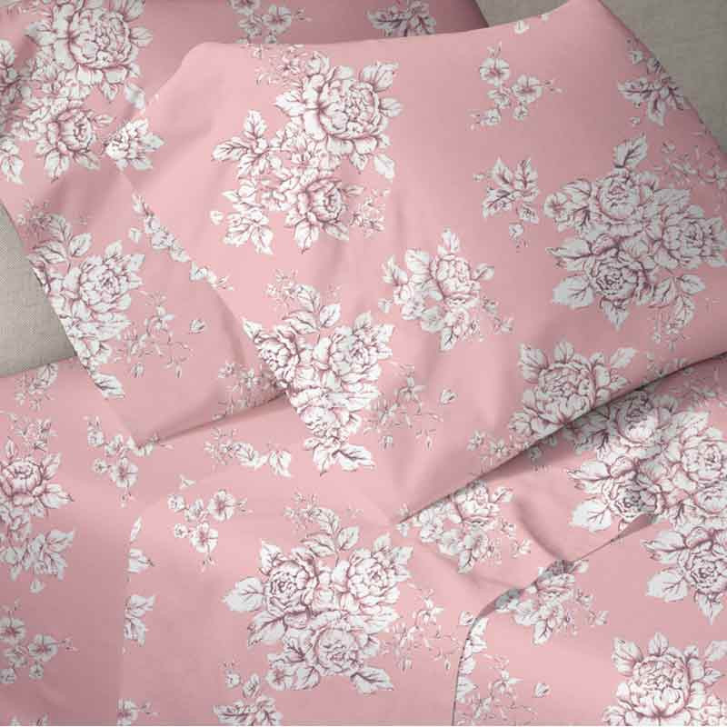 Σετ Σεντόνια Διπλά Sunshine HOME Menta Εμπριμέ 960 Pink 152-5-960-pink